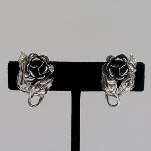 DANECRAFT Vintage Sterling Silver Rose Clip-On Earrings